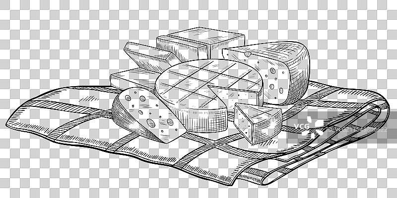 方格桌布上的奶酪图片素材