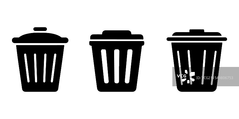 垃圾桶轮廓图标集图片素材