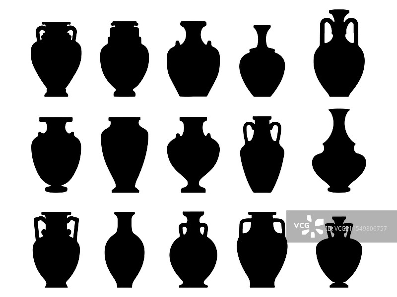 一组黑色剪影希腊花瓶图片素材