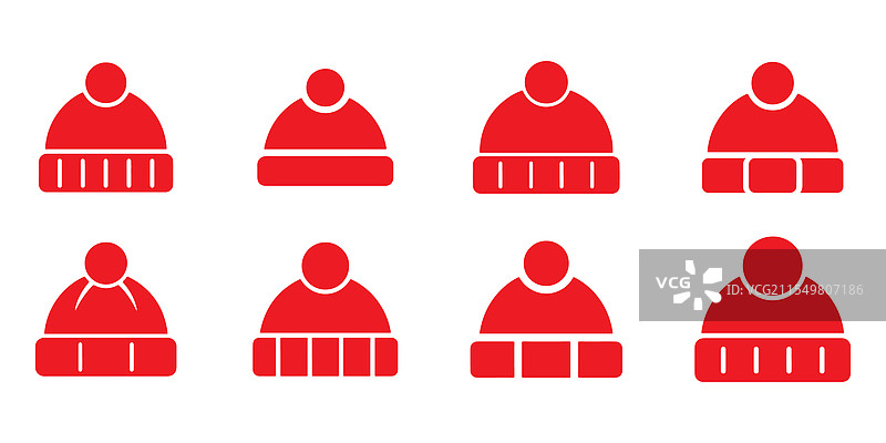 红色冬季毛线帽图标合集图片素材