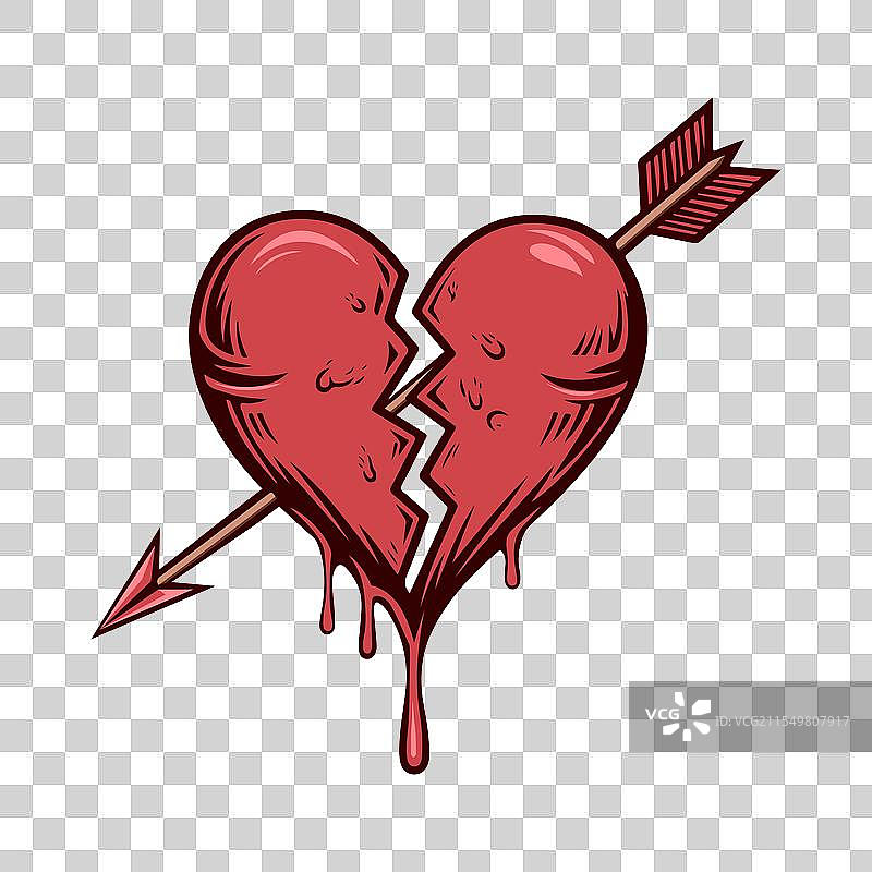 破碎的心脏带着箭头滴血图片素材