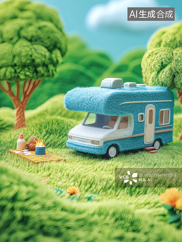 【AI数字艺术】3D户外露营插画图片素材