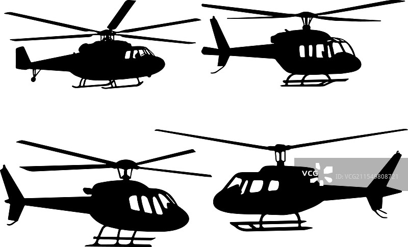 一组黑色卡通直升机图片素材