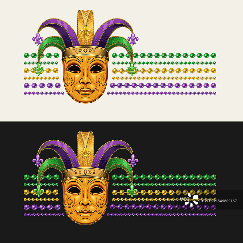 横向的狂欢节标签，带有威尼斯面具图片素材
