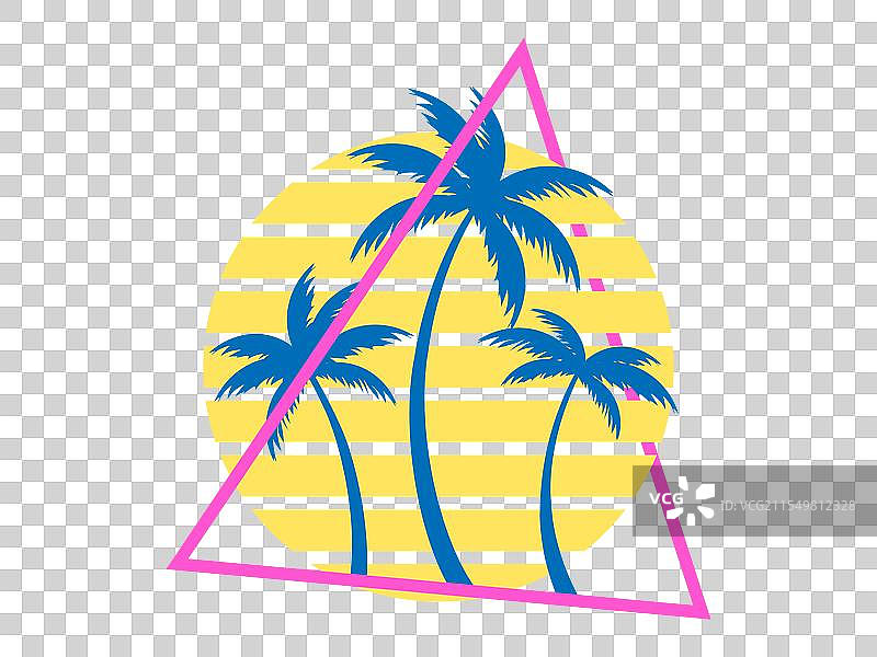 日落时的棕榈树，80年代风格的复古太阳图片素材