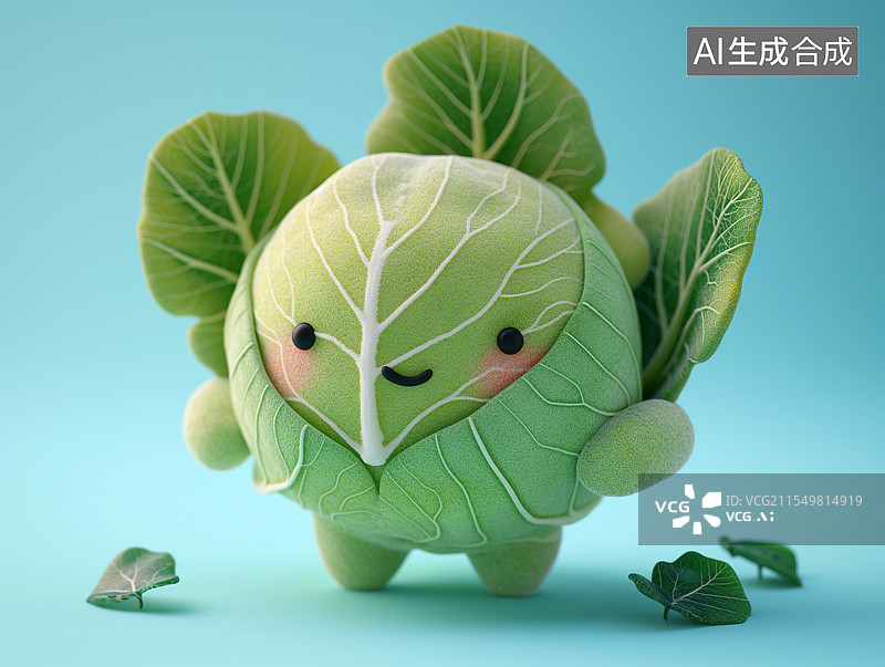 【AI数字艺术】一颗可爱的卡通卷心菜图片素材