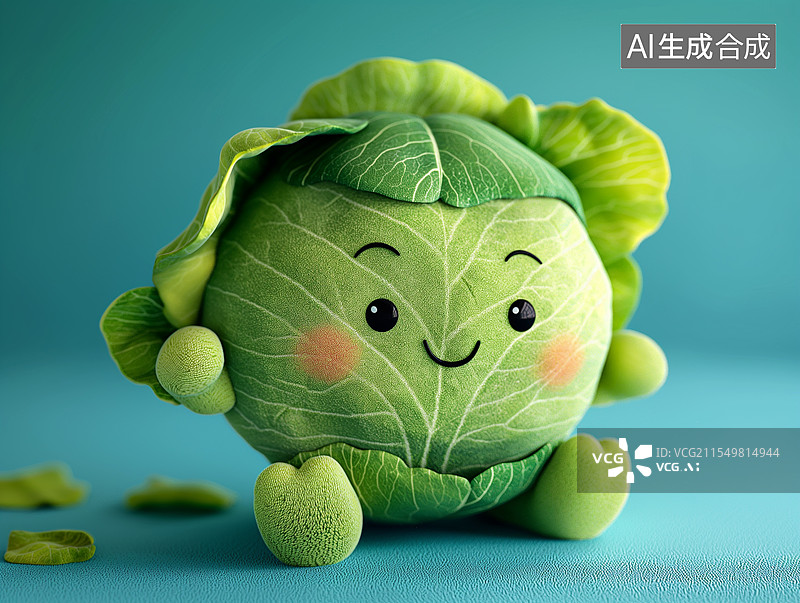 【AI数字艺术】一颗可爱的卡通卷心菜图片素材