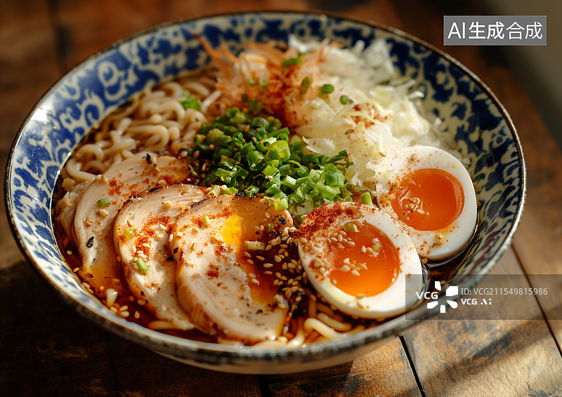 【AI数字艺术】木桌上一碗美味的面条图片素材