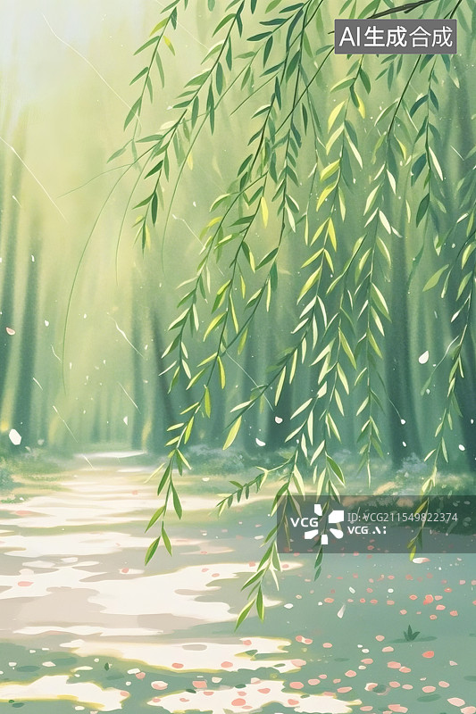 【AI数字艺术】春天的插画桃红柳绿春天的节气图片素材