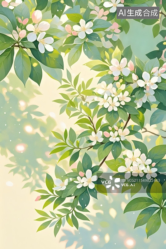 【AI数字艺术】春天的插画桃红柳绿春天的节气图片素材