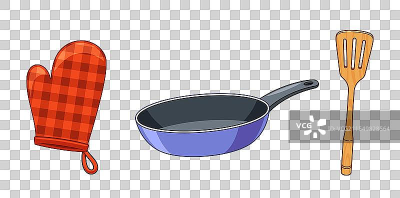 煎锅 木制铲子 布料手柄 手套图片素材