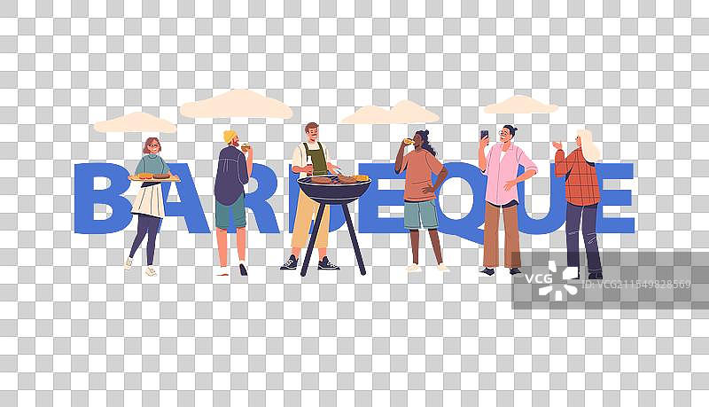 卡通人物在烧烤野餐中享受乐趣图片素材