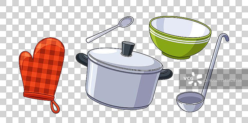 带盖的锅，纺织手柄，锅垫图片素材