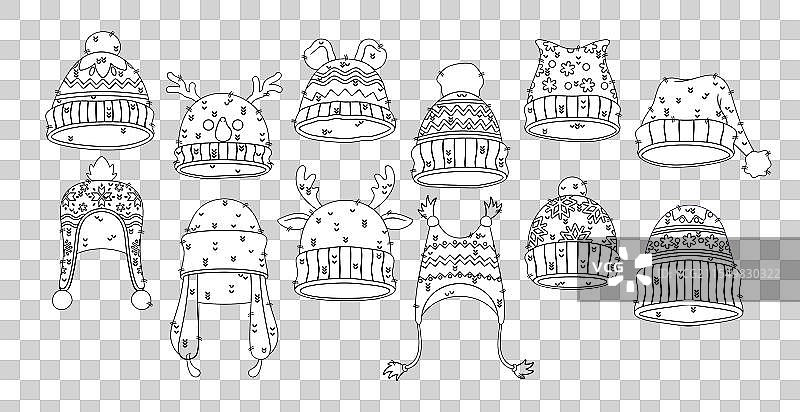 温暖的冬季帽子，带有传统圣诞图案图片素材