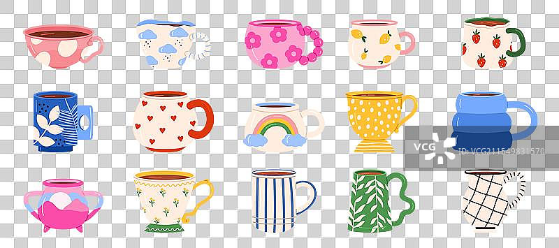 不同款式的陶瓷杯，适合热茶和咖啡使用图片素材