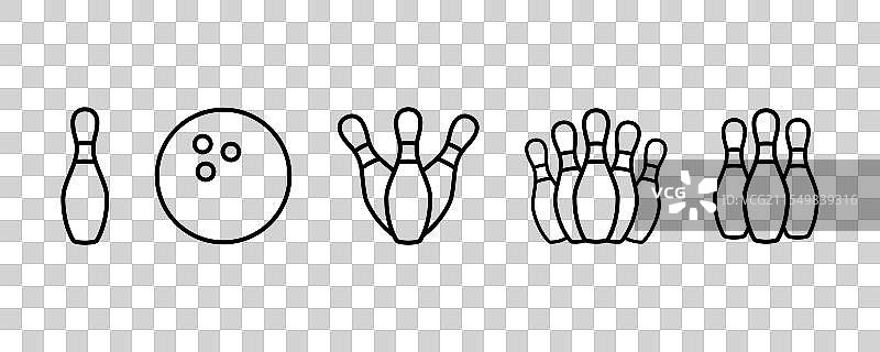 保龄球图标集或保龄球和球瓶图标图片素材