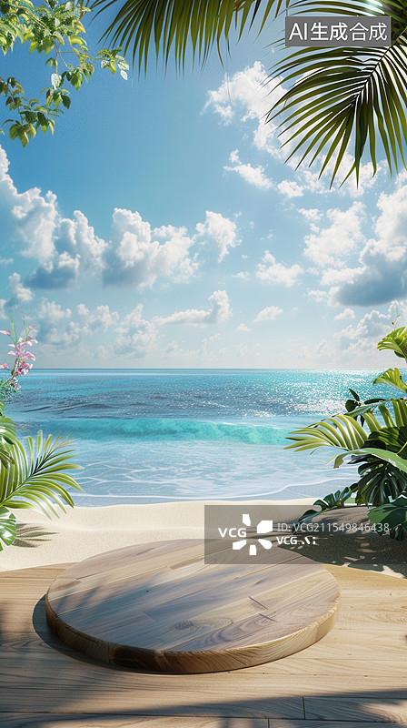 【AI数字艺术】夏天海滩展示台图片素材