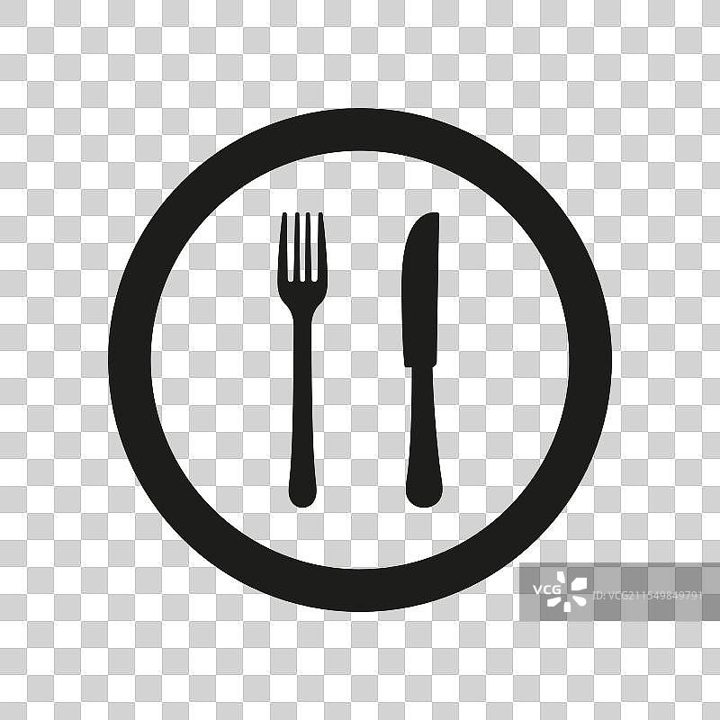 午餐的盘子与刀叉轮廓图标图片素材