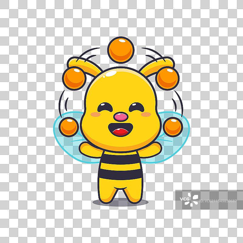 可爱的蜜蜂马戏团表演与球的卡通形象图片素材