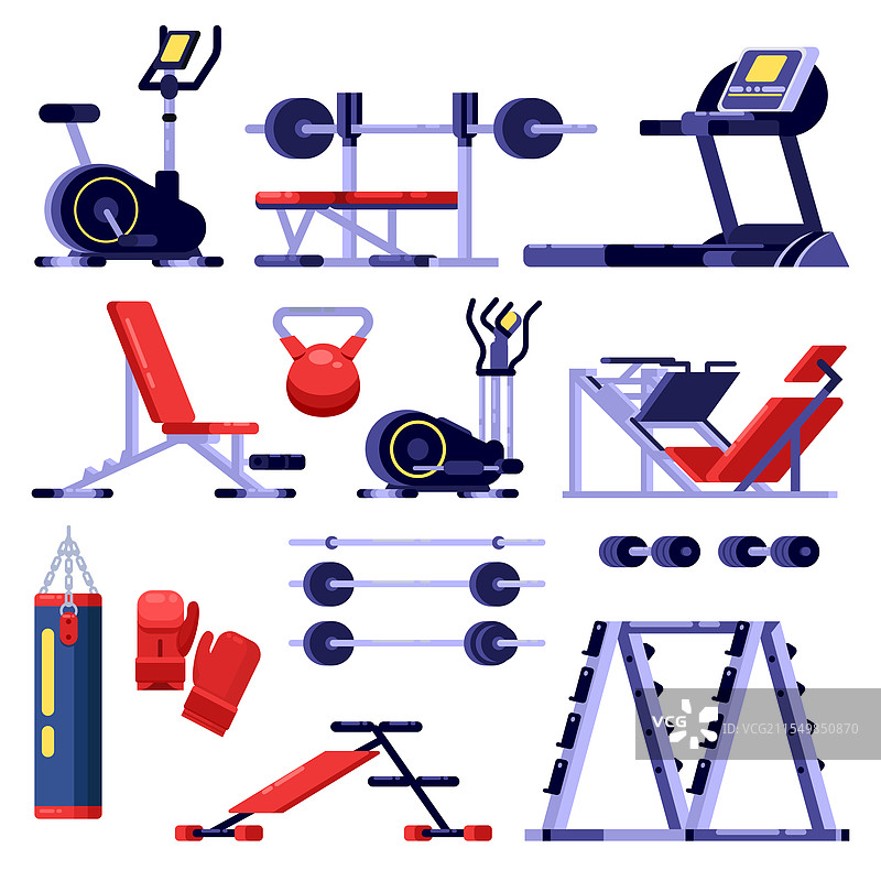 健身房和健身俱乐部器材训练套件图片素材