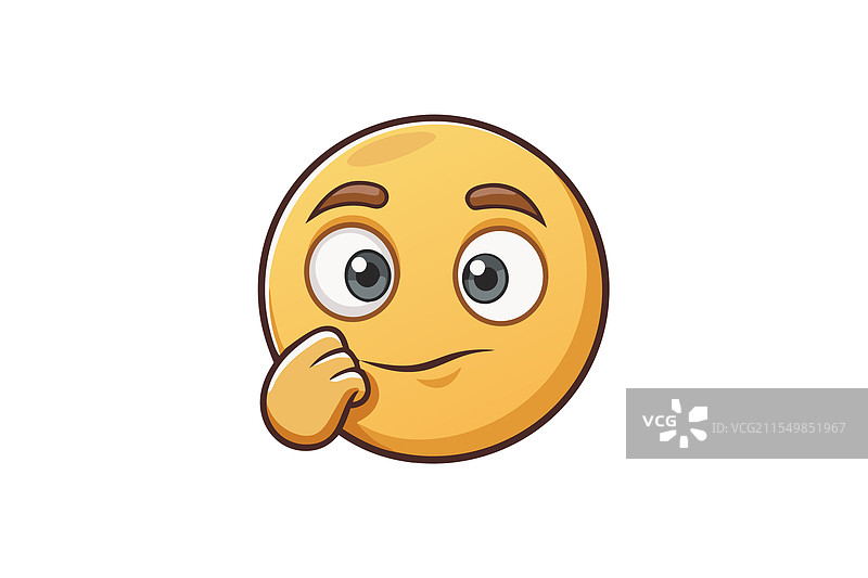 思考的表情符号角色，睁大眼睛，手放在上面图片素材