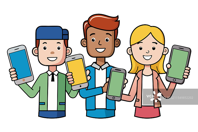 三个不同风格的卡通人物在展示图片素材