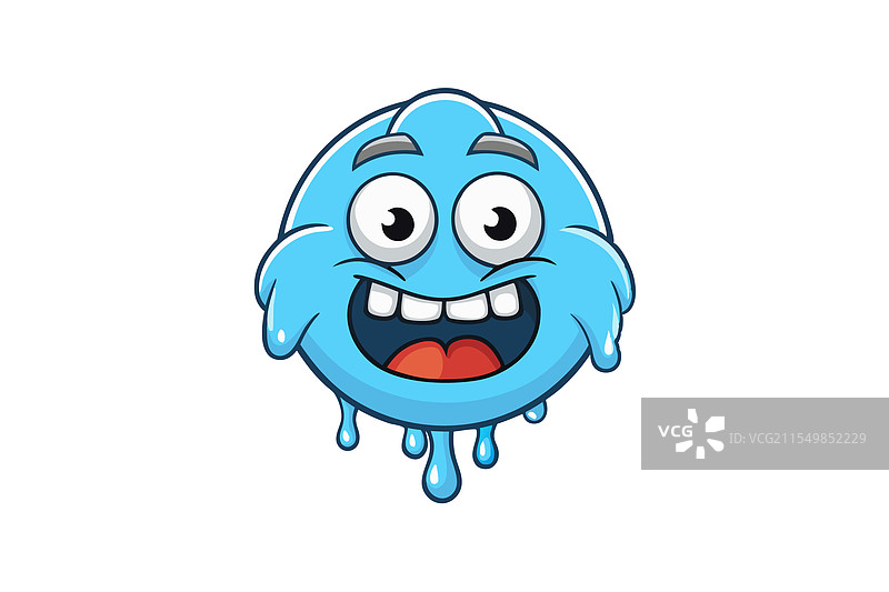 冰冻表情符号，蓝色面孔，睁大眼睛，流着水。图片素材