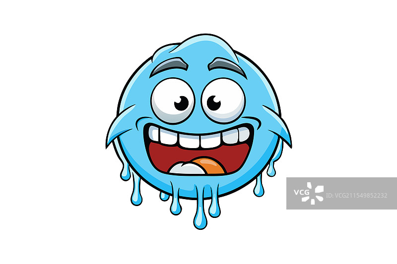 卡通冰冻表情符号，面部呈冰蓝色，表情夸张图片素材