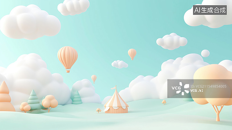【AI数字艺术】卡通山川树木户外场景图片素材