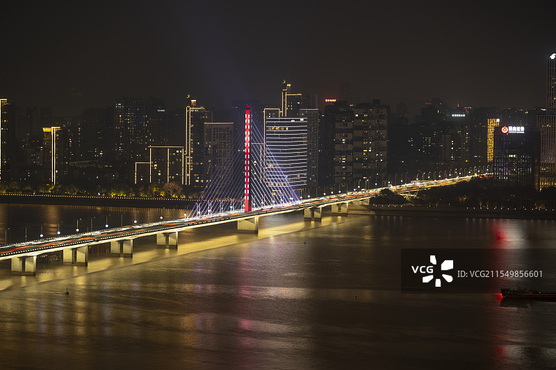 杭州钱塘江西兴大桥航拍夜景图片素材