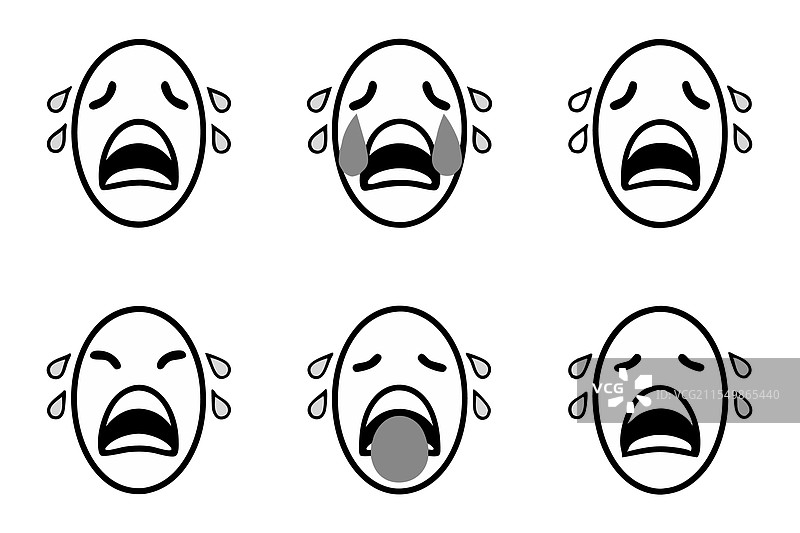 一组带有粗体的哭泣表情符号脸庞图片素材