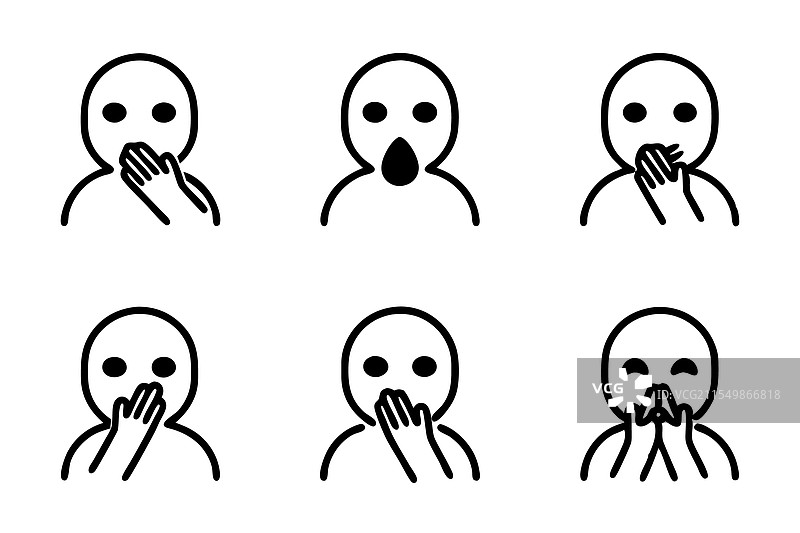 一套线条艺术图标中的表现性表情符号图片素材