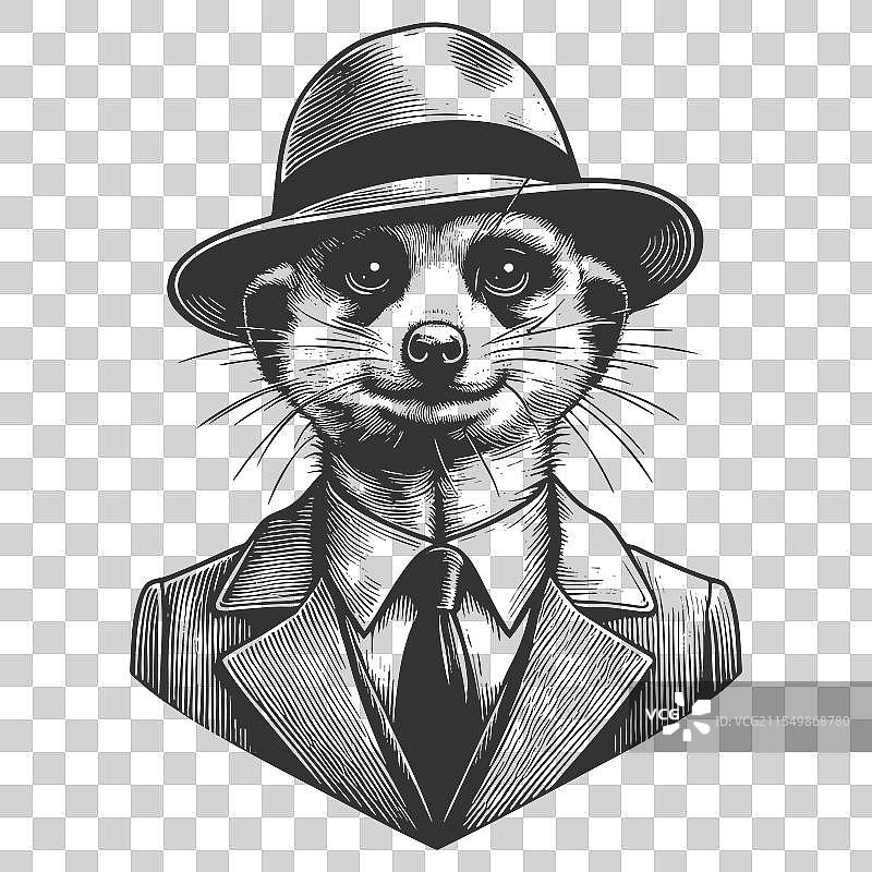 酷炫的黑帮狐獴穿着风衣图片素材