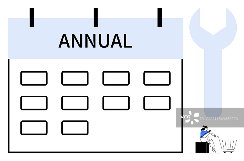 带扳手和购物者的年度规划日历图片素材