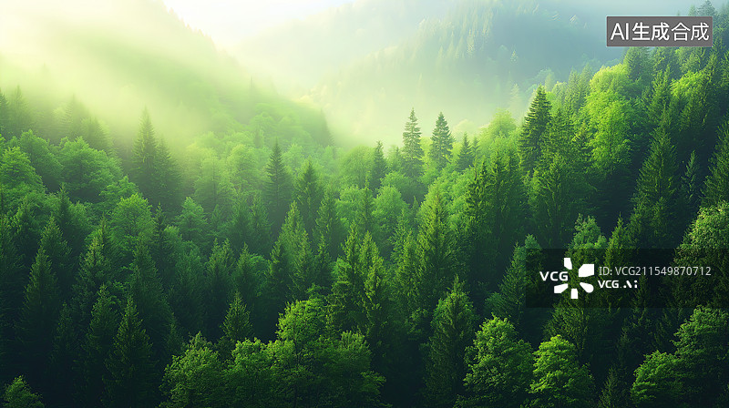 【AI数字艺术】阳光洒向森林图片素材