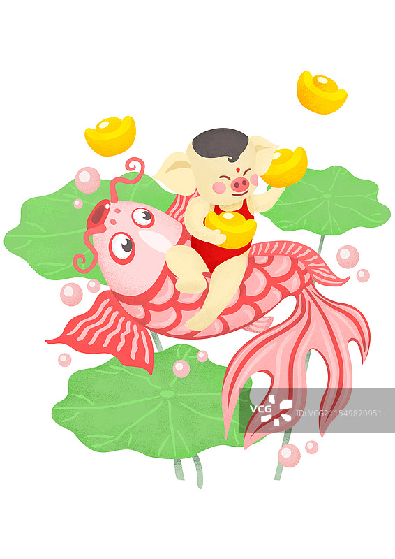 小猪猪和锦鲤来送财图片素材