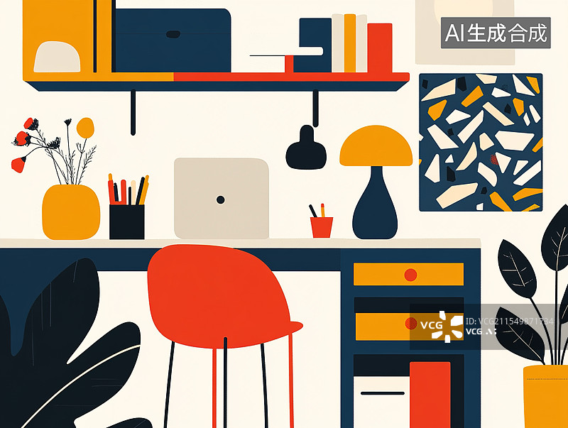 【AI数字艺术】居家抽象风插画背景图片素材