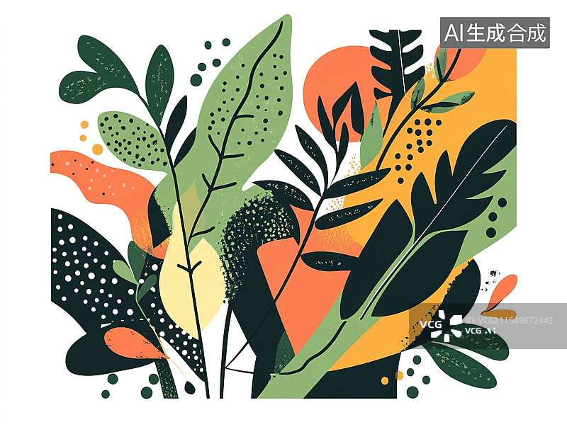 【AI数字艺术】植物抽象风插画背景图片素材