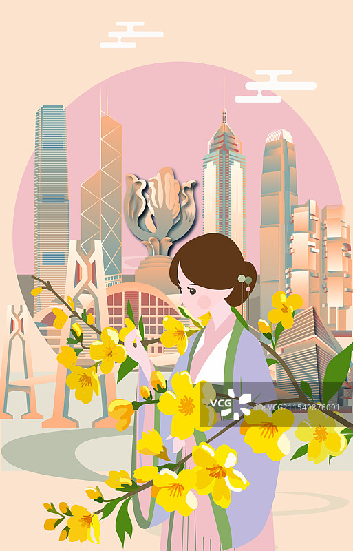 香港二十四节气立春惊蛰清明城市建筑竖版矢量插画图片素材