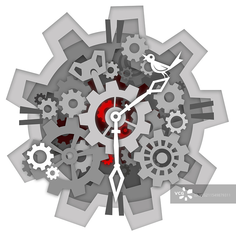 齿轮的时钟剪纸风插画图片素材
