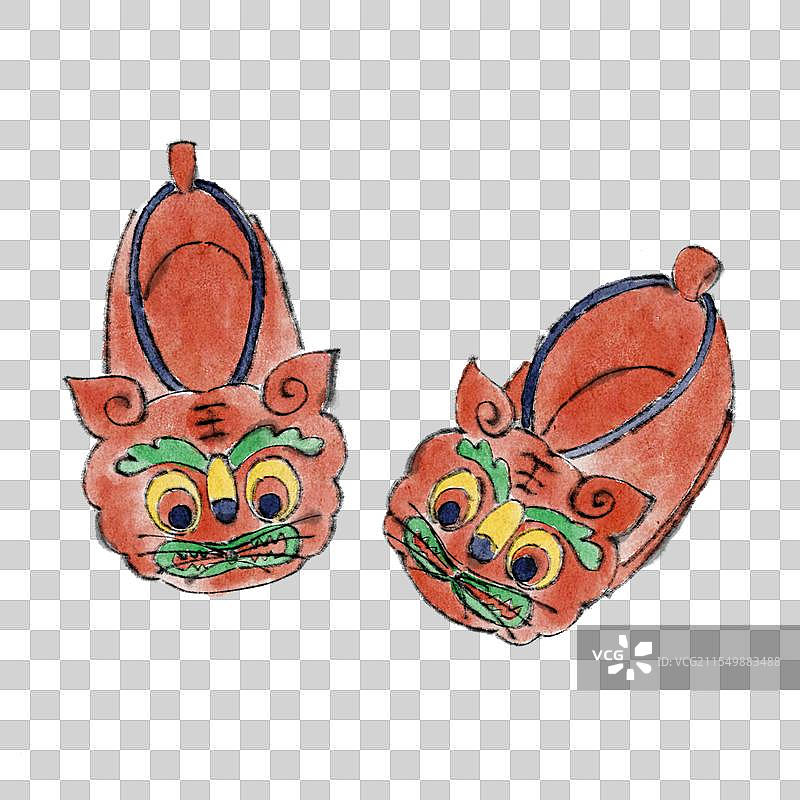 国风水墨插画元素虎头鞋图片素材