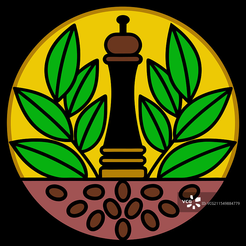 一个时尚的胡椒磨周围环绕着整颗黑胡椒。图片素材