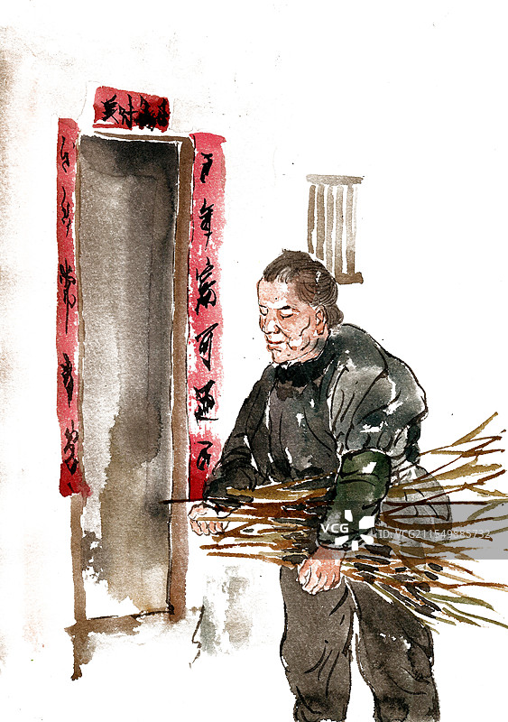 抱柴禾的老人图片素材