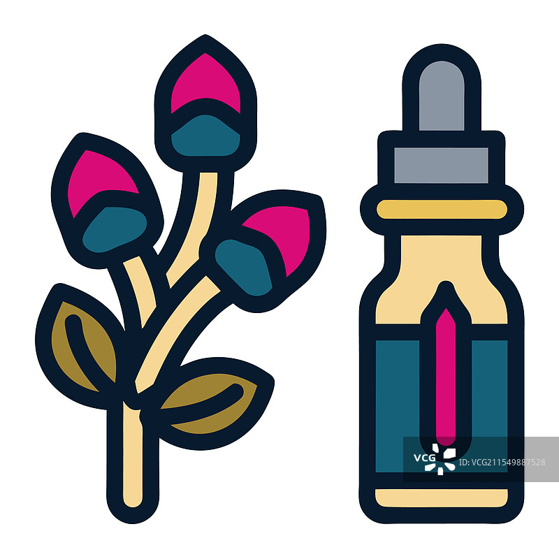 丁香花蕾与一小瓶丁香精油图片素材