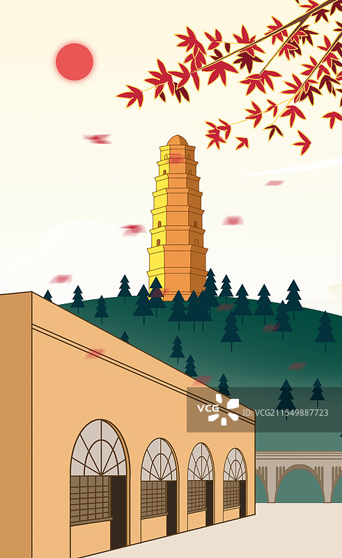 陕西陕北北方黄土高坡黄土高原地理环境风景延安窑洞宝塔秋天风景资讯插画图片素材