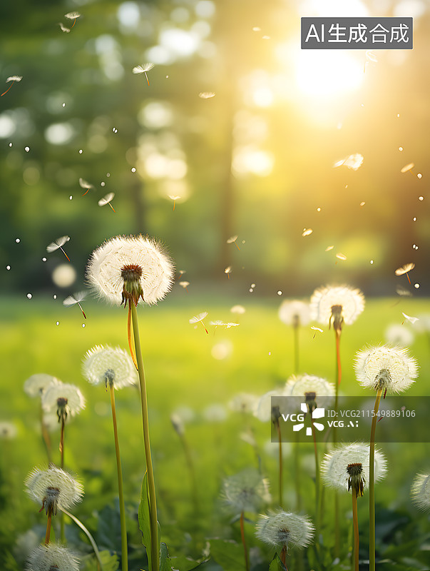 【AI数字艺术】户外阳光下的蒲公英图片素材