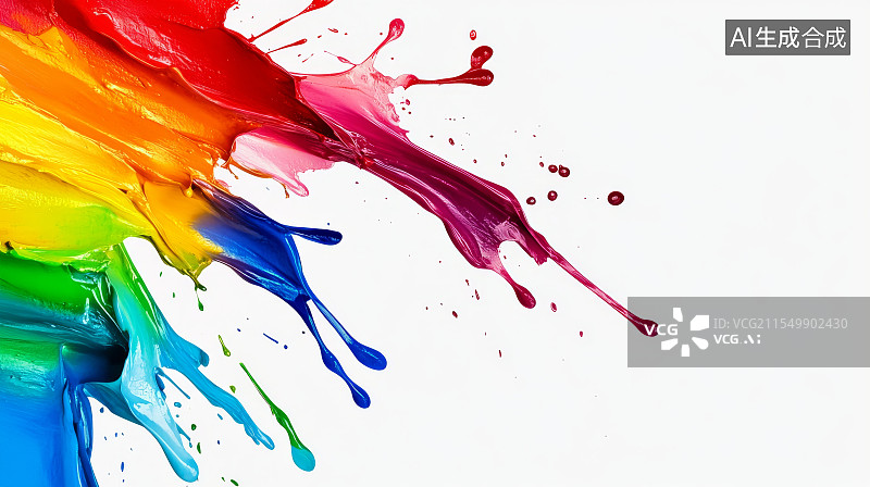 【AI数字艺术】橙紫蓝三色动态泼洒颜料图片素材