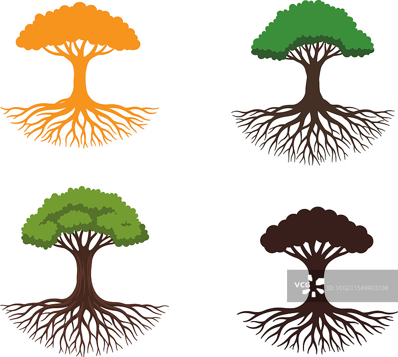 一组绿色树根的树木根系图片素材