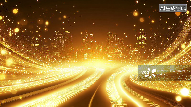 【AI数字艺术】金色粒子道路颁奖盛典背景图片素材