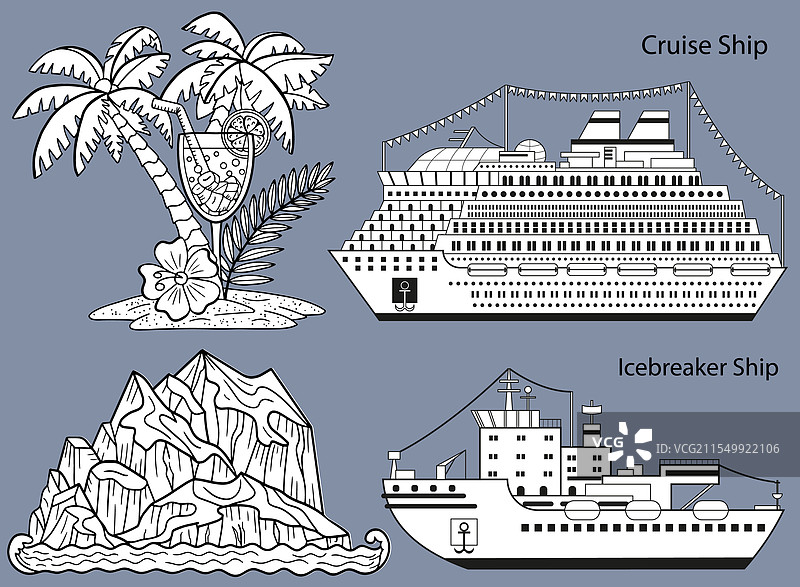 破冰船和游轮的设计套件图片素材